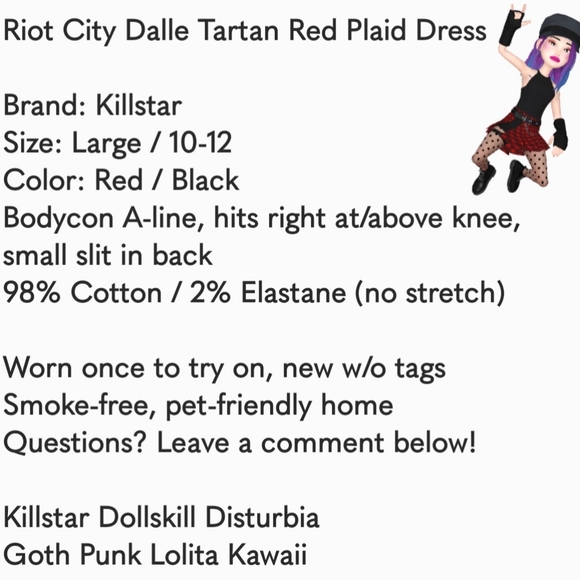 🖤❤️Riot City Dalle Tarten Plaid Dress w/ Faux Leather Straps & O Rings!❤️🖤 - Picture 4 of 4